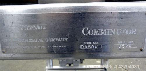 Used Fitzpatrick Fitzmill, Model DAS06, Stainless Steel. (16) Knife/Impact fixed 410/16/20 stainless steel blades, 6” x 11” 304 stainless steel cutting chamber, 316 stainless steel feed throat with a...