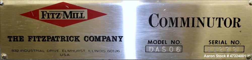 Used Fitzpatrick Fitzmill, Model DAS06, 316 Stainless Steel.