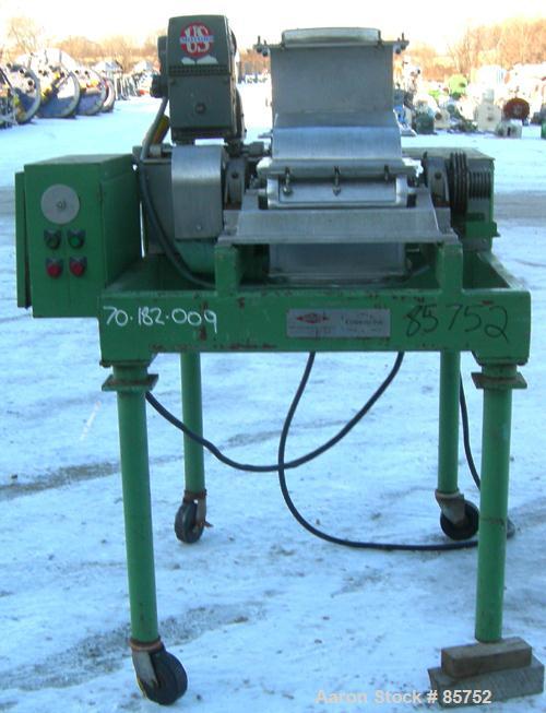 Used Fitzpatrick Fitzmill, Model DASO-12, 304 Stainless Steel. (32) fixed impact/knife blades. 13" x 11" cutting chamber, bottom screen. Driven by a 10 HP, 3/60/230/460 Volt, 3490 RPM motor. (2) 3" d...