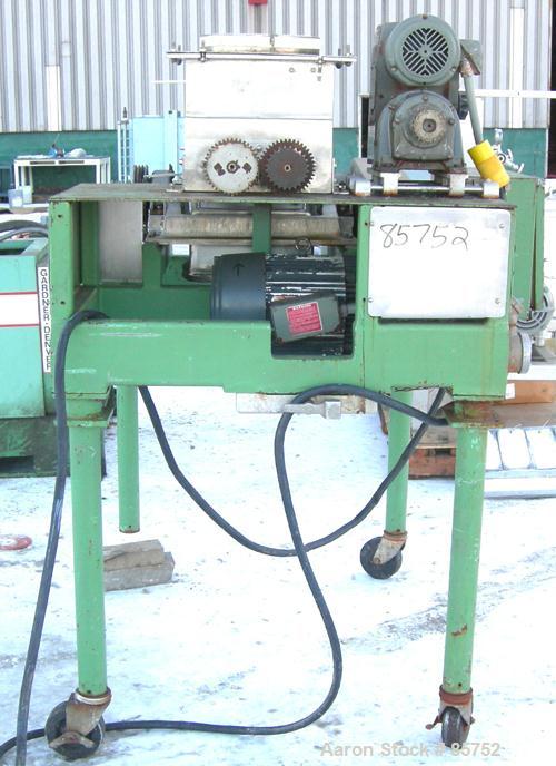 Used Fitzpatrick Fitzmill, Model DASO-12, 304 Stainless Steel. (32) fixed impact/knife blades. 13" x 11" cutting chamber, bottom screen. Driven by a 10 HP, 3/60/230/460 Volt, 3490 RPM motor. (2) 3" d...