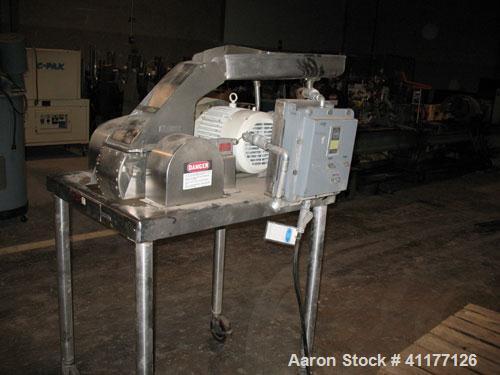 Used Fitzpatrick Fitzmill, Model DASO-6, Stainless Steel. (16) fixed impact/knife  stainless steel blades. 6" x 11" cutting chamber, gravity feed throat with pan, and bottom screen. Driven by a 7-1/2...