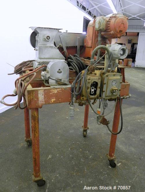 Used Fitzpatrick Fitzmill, Model DASO-6, 316 Stainless Steel. 16 Impact/knife fixed blades, 6" x 11" cutting chamber, gravity feed jacketed hopper with a rotary vane, driven by a 1/4hp, 3/60/220/440 ...