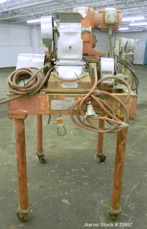 Used Fitzpatrick Fitzmill, Model DASO-6, 316 Stainless Steel. 16 Impact/knife fixed blades, 6" x 11" cutting chamber, gravity feed jacketed hopper with a rotary vane, driven by a 1/4hp, 3/60/220/440 ...
