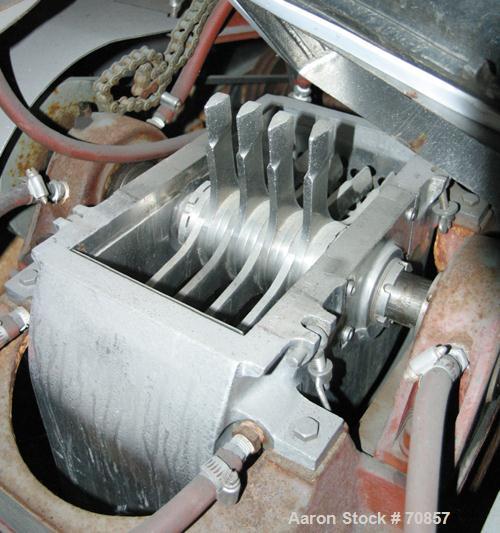 Used Fitzpatrick Fitzmill, Model DASO-6, 316 Stainless Steel. 16 Impact/knife fixed blades, 6" x 11" cutting chamber, gravity feed jacketed hopper with a rotary vane, driven by a 1/4hp, 3/60/220/440 ...