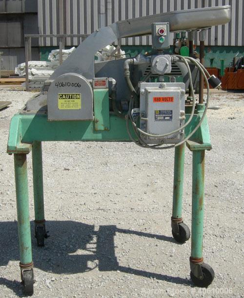Used Fitzpatrick Fitzmill, model DASO6, 304 stainless steel. (16) fixed impact/knife 410 stainless steel blades. 6" x 11" cutting chamber, gravity feed throat with pan, bottom screen. Driven by a 15 ...