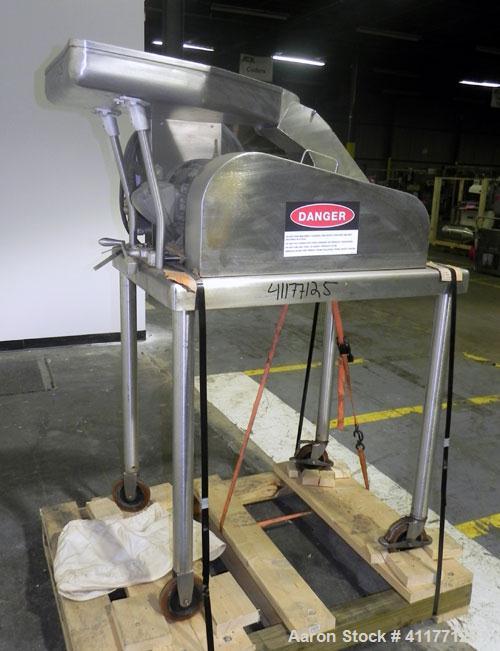 Used Fitzpatrick Fitzmill, Model DASO6, 316 Stainless Steel. (16) Fixed impact/knife410/16/20 stainless steel blades. 6" x 11" Cutting chamber, gravity feed throat with pan, and bottom screen. Driven...