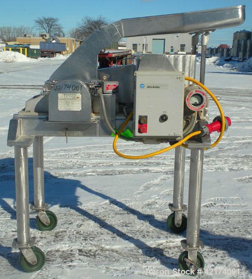 Used Fitzpatrick Fitzmill, Model DASO6, 316 Stainless Steel. (16) 410/16/20 stainless steel fixed knife/impact blades. 11" x 6" chamber, gravity feed throat with pan, bottom screen. Driven by a 5 HP,...