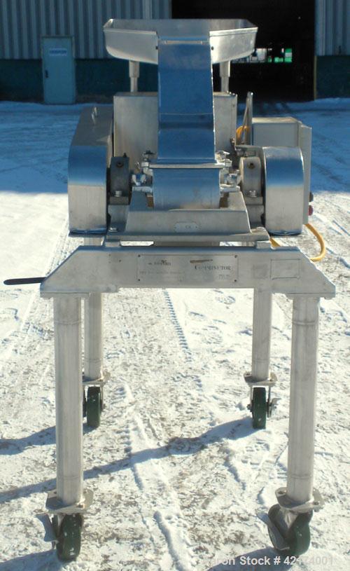Used Fitzpatrick Fitzmill, Model DASO6, 316 Stainless Steel. (16) 410/16/20 stainless steel fixed knife/impact blades. 11" x 6" chamber, gravity feed throat with pan, bottom screen. Driven by a 5 HP,...