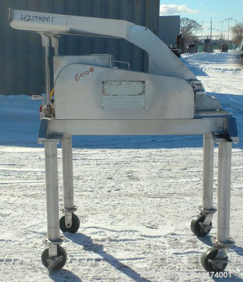 Used Fitzpatrick Fitzmill, Model DASO6, 316 Stainless Steel. (16) 410/16/20 stainless steel fixed knife/impact blades. 11" x 6" chamber, gravity feed throat with pan, bottom screen. Driven by a 5 HP,...