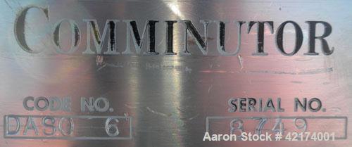 Used Fitzpatrick Fitzmill, Model DASO6, 316 Stainless Steel. (16) 410/16/20 stainless steel fixed knife/impact blades. 11" x 6" chamber, gravity feed throat with pan, bottom screen. Driven by a 5 HP,...