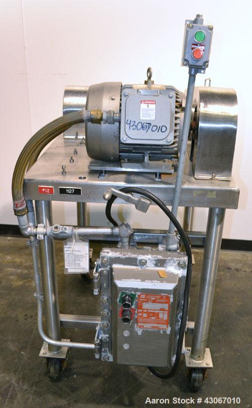 Used Fitzpatrick Fitzmill, Model DASO6, 304 Stainless Steel. (16) Knife/Impact fixed 316 stainless steel blades. 6" x 11" Cutting chamber.Requires a top feed throat and bottom screen. Mill driven by ...