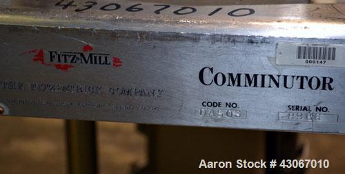 Used Fitzpatrick Fitzmill, Model DASO6, 304 Stainless Steel. (16) Knife/Impact fixed 316 stainless steel blades. 6" x 11" Cutting chamber.Requires a top feed throat and bottom screen. Mill driven by ...
