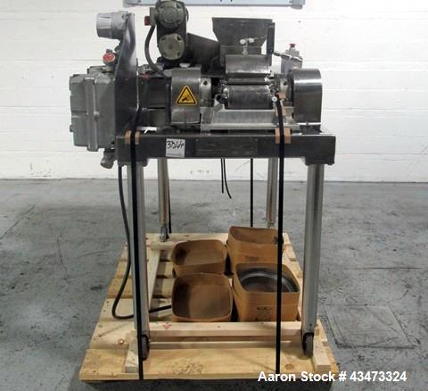 Used Fitzpatrick Fitzmill, Model DASO6. Stainless steel construction, fixed knives, jacketed cover and mill housing, screw feed driven by 0.25hp, 230/460 volt XP variable speed drive, on stainless st...