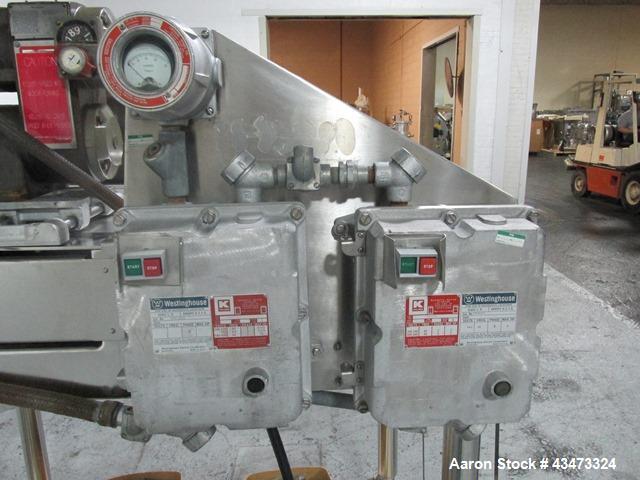 Used Fitzpatrick Fitzmill, Model DASO6. Stainless steel construction, fixed knives, jacketed cover and mill housing, screw feed driven by 0.25hp, 230/460 volt XP variable speed drive, on stainless st...