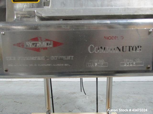 Used Fitzpatrick Fitzmill, Model DASO6. Stainless steel construction, fixed knives, jacketed cover and mill housing, screw feed driven by 0.25hp, 230/460 volt XP variable speed drive, on stainless st...