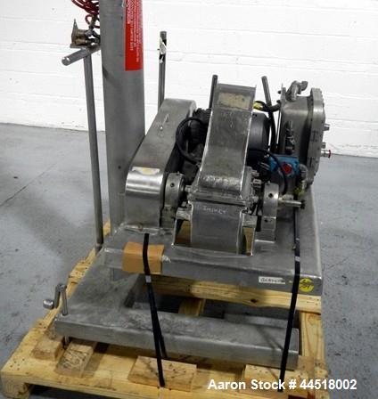 Used Fitzpatrick Fitzmill, Model DASO6, Stainless Steel. Knife/impact fixed blades. Mounted on a base and pedestal with a 7.5hp, 230/460 volt, 1750 rpm XP motor. Gravity feed throat, missing feed pan...