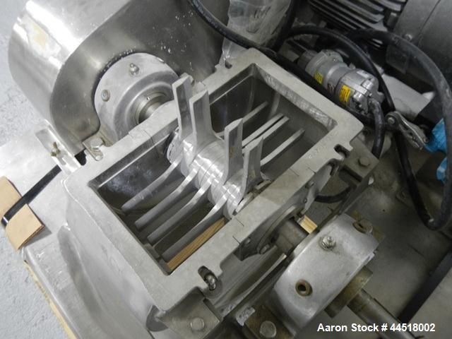 Used Fitzpatrick Fitzmill, Model DASO6, Stainless Steel. Knife/impact fixed blades. Mounted on a base and pedestal with a 7.5hp, 230/460 volt, 1750 rpm XP motor. Gravity feed throat, missing feed pan...