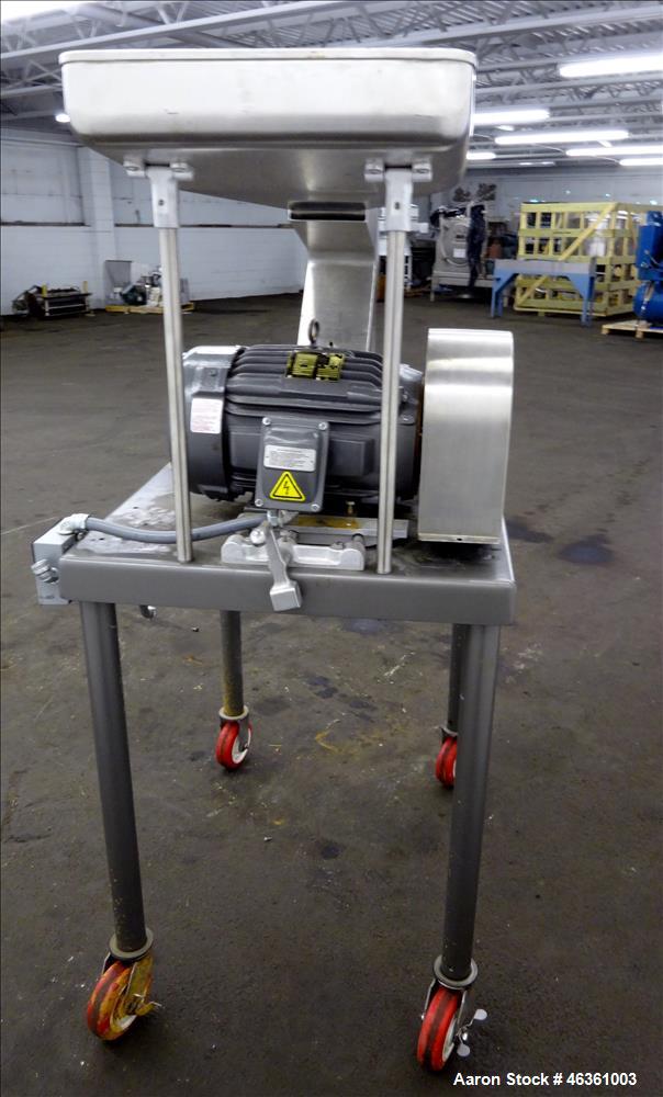 Used Fitzpatrick Fitzmill, Model DASO6, 316 Stainless Steel. (16) 10-1/2" diameter impact/knife fixed 410/16 stainless steel. Chamber approximate 11" long x 6" wide. Gravity pan feed. 1" Diameter bot...
