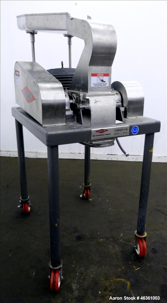 Used Fitzpatrick Fitzmill, Model DASO6, 316 Stainless Steel. (16) 10-1/2" diameter impact/knife fixed 410/16 stainless steel. Chamber approximate 11" long x 6" wide. Gravity pan feed. 1" Diameter bot...