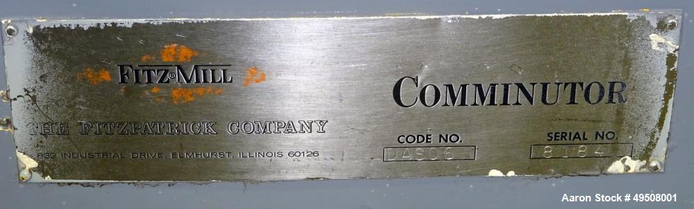 Used Fitzpatrick Fitzmill, Model DASO6, Stainless Steel. (16) Fixed impact/knife 410 stainless steel blades. Approximate 6" x 11" cutting chamber, 304 stainless steel. 316 Stainless steel top cover. ...