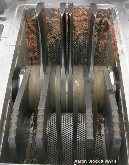 USED: Fitzpatrick Fitzmill, model DASO6, stainless steel. (16) 410 stainless steel fixed hook knife/impact blades. 6" x 11" cutting chamber with bottom screen. Gravity feed feed throat with pan. Driv...