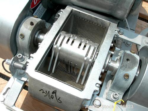 Used Fitzpatrick Fitzmill, Model DASO6, 316 Stainless Steel. (16) Double impact swinging blades, 6" x 11" cutting chamber, bottom screen. 304 stainless steel gravity feed throat. Driven by a 10 HP, 3...