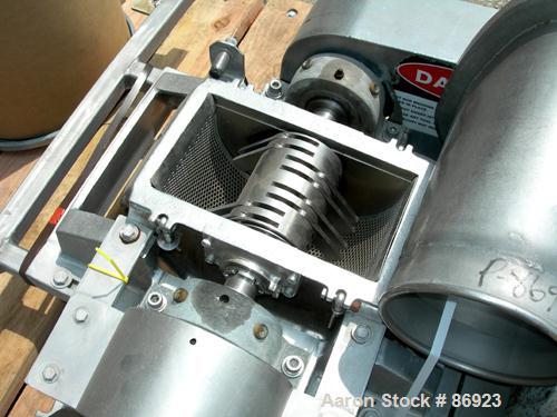 Used Fitzpatrick Fitzmill, Model DASO6, 316 Stainless Steel. (16) Double impact swinging blades, 6" x 11" cutting chamber, bottom screen. 304 stainless steel gravity feed throat. Driven by a 10 HP, 3...
