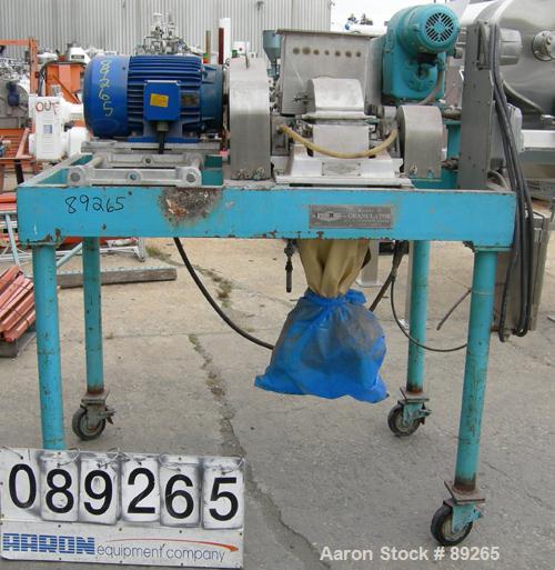 USED: Fitzpatrick Fitzmill, model DASO6, 316 stainless steel. (16) double sided fixed 410 stainless steel impact blades, 6" x 11" cutting chamber, 4" diameter x 16" long screw feed with hopper. Drive...