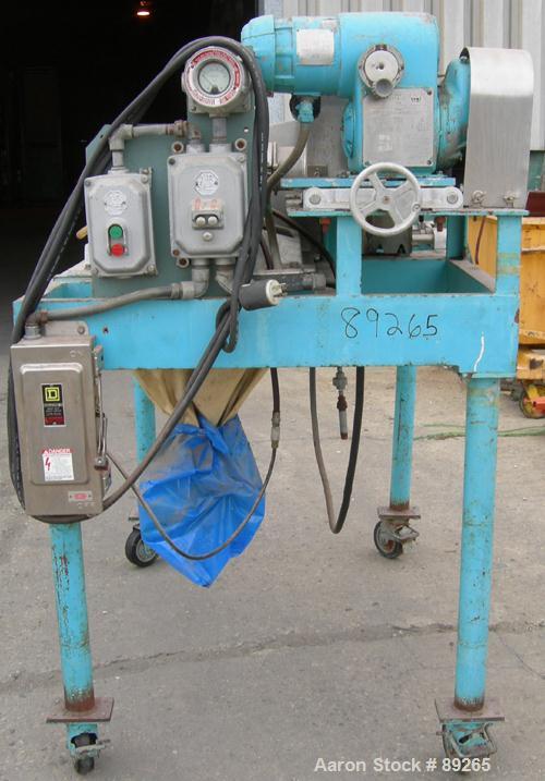 USED: Fitzpatrick Fitzmill, model DASO6, 316 stainless steel. (16) double sided fixed 410 stainless steel impact blades, 6" x 11" cutting chamber, 4" diameter x 16" long screw feed with hopper. Drive...
