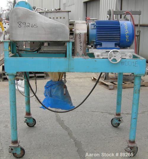 USED: Fitzpatrick Fitzmill, model DASO6, 316 stainless steel. (16) double sided fixed 410 stainless steel impact blades, 6" x 11" cutting chamber, 4" diameter x 16" long screw feed with hopper. Drive...