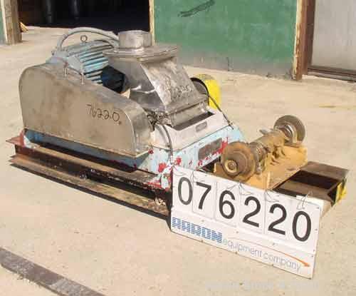 Used Fitzpatrick Fitzmill, Model DKAO12, Stainless Steel. (32) Impact/knife swinging blades, 13" x 11" cutting chamber, gravity feed throat, water cooled bearings, bottom. screen. Driven by a 30 hp, ...