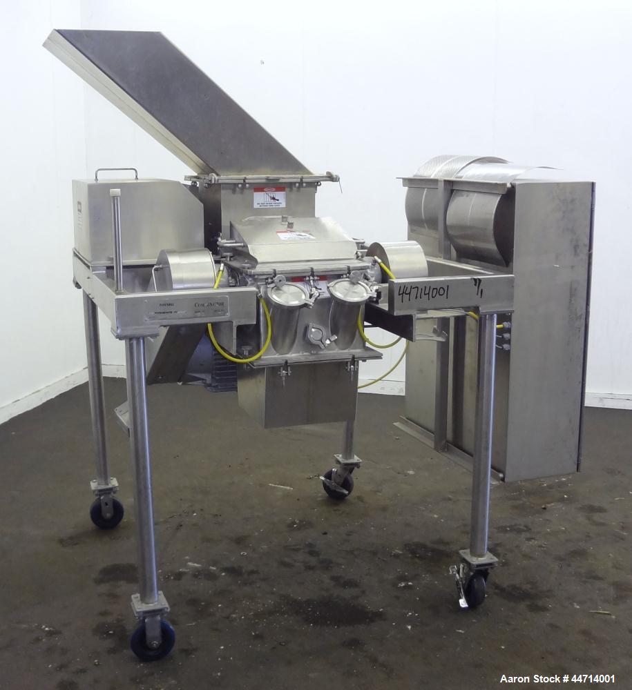 Used Fitzpatrick Fitzmill, Model DKASO12, 316 Stainless Steel. (32) Impact/knife fixed 410 stainless steel blades, 11" x 13" cutting chamber. (2) 4" Diameter x 20" long screw feed with hopper, driven...