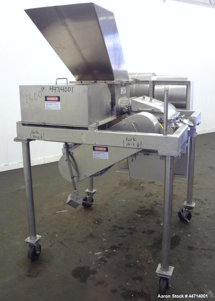 Used Fitzpatrick Fitzmill, Model DKASO12, 316 Stainless Steel. (32) Impact/knife fixed 410 stainless steel blades, 11" x 13" cutting chamber. (2) 4" Diameter x 20" long screw feed with hopper, driven...
