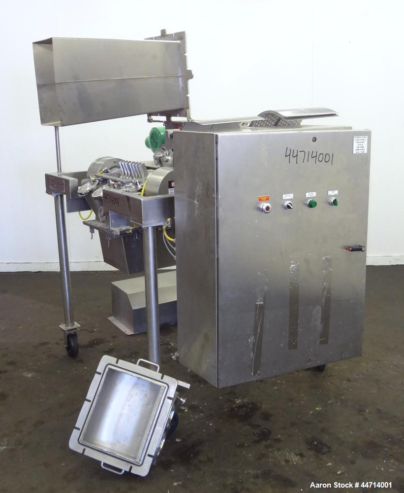 Used Fitzpatrick Fitzmill, Model DKASO12, 316 Stainless Steel. (32) Impact/knife fixed 410 stainless steel blades, 11" x 13" cutting chamber. (2) 4" Diameter x 20" long screw feed with hopper, driven...