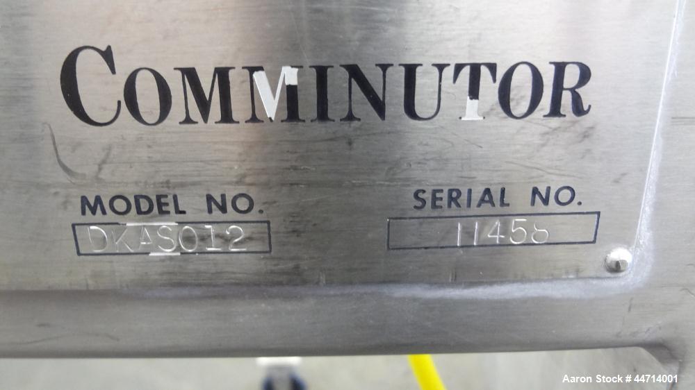 Used Fitzpatrick Fitzmill, Model DKASO12, 316 Stainless Steel. (32) Impact/knife fixed 410 stainless steel blades, 11" x 13" cutting chamber. (2) 4" Diameter x 20" long screw feed with hopper, driven...