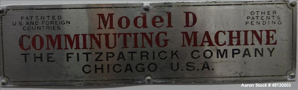 Used Fitzpatrick FitzMill Comminuting Machine Model D.