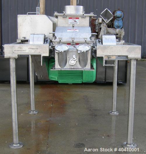 Used Fitzpatrick Fitzmill, Model DKASO12, 316 stainless steel. (32) impact/knife fixed 410 stainless steel blades, 11" x 13" cutting chamber. (2) 4" diameter x 20" long screw feed with hopper, driven...