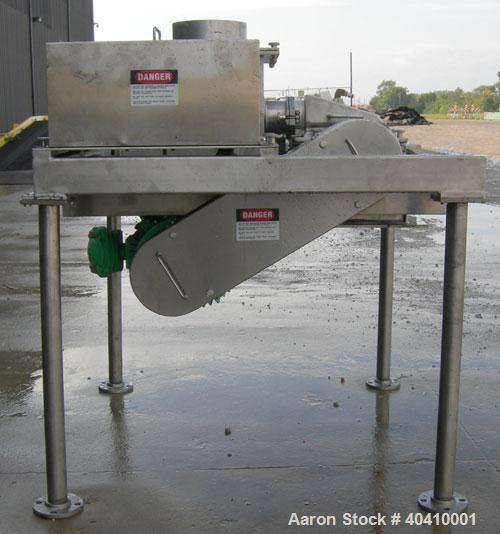 Used Fitzpatrick Fitzmill, Model DKASO12, 316 stainless steel. (32) impact/knife fixed 410 stainless steel blades, 11" x 13" cutting chamber. (2) 4" diameter x 20" long screw feed with hopper, driven...
