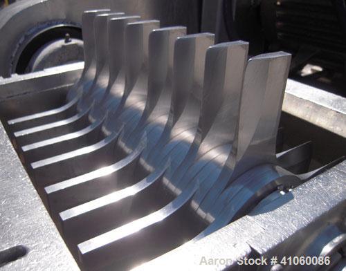 Used Fitzpatrick Fitzmill, Model DKASO12, 304 stainless steel. (32) impact/knife fixed 410 stainless steel blades, 11" x 13" cutting chamber, gravity feed hopper, no bottom screen. Driven by an appro...