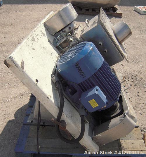 Used Fitzpatrick Fitzmill, Model DKASO12, 316 stainless steel. (32) impact/knife fixed 410 stainless steel blades, 11" x 13" cutting chamber, bolt on jacketed gravity feed hopper, bottom screen. Driv...