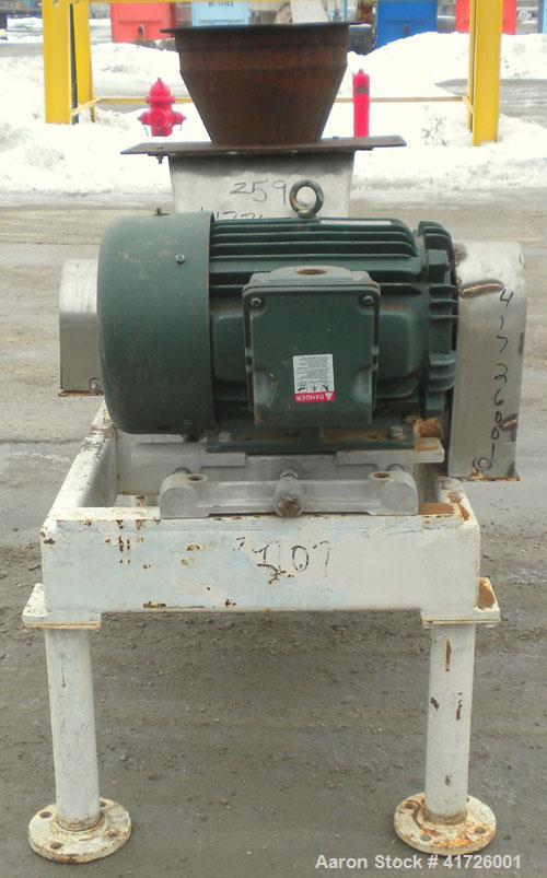 Used Fitzpatrick Fitzmill, Model DKASO12, 316 stainless steel. (32) 410 stainless steel fixed double impact blades. 13" x 11" cutting chamber with gravity feed throat, no bottom screen. Water cooled ...