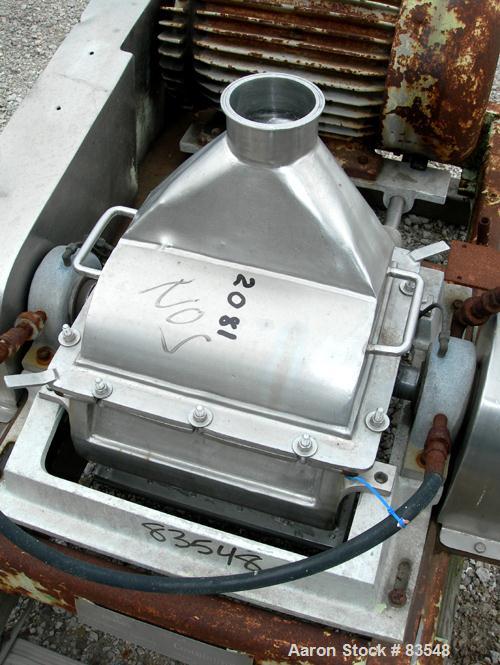 USED: Fitzpatrick Fitzmill, model DKASO12, 304 stainless steel. (32) fixed double impact blades, 11" x 13" cutting chamber, no bottom screen. Forced fed feed throat with a 4" tri clamp opening, water...