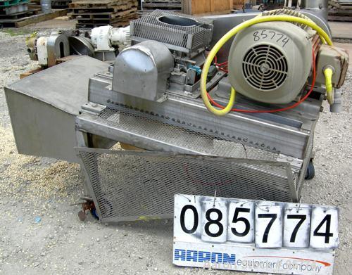 Used Fitzpatrick Fitzmill, Model DKASO12, 304 Stainless Steel. (32) Fixed double hook knife blades, 410 stainless steel. 13" x 11" cutting chamber, modified feed throat. Driven by a 25 HP, 3/60/460 V...