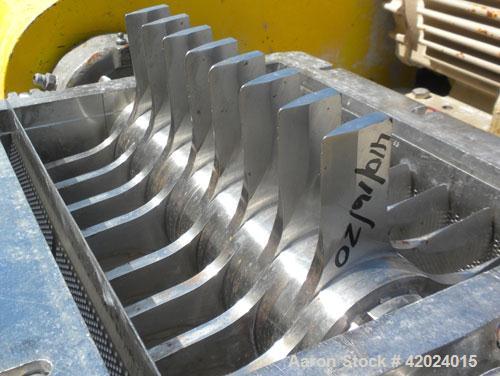 Used Fitzpatrick Fitzmill, Model DKSO12, 316 Stainless Steel. (32) Knife/impact fixed 410/16/20 stainless steel blades, 11" x 13" cutting chamber, bottom screen, missing feed throat. Water cooled bea...