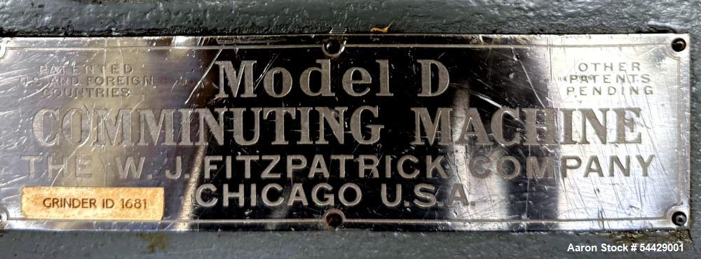 Used Fitzpatrick Fitzmill Model D Hammer Mill on Mobile Frame with 7.5 HP Motor