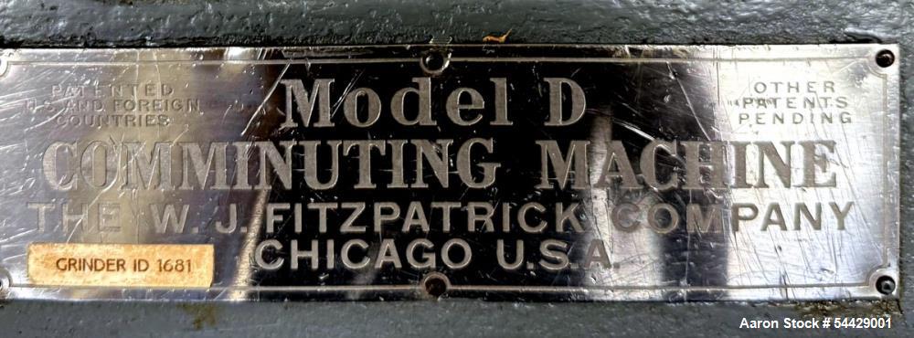 Used Fitzpatrick Fitzmill Model D Hammer Mill on Mobile Frame with 7.5 HP Motor