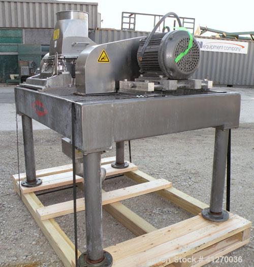 Used Fitzpatrick Fitzmill, Model FASO12, 316 Stainless Steel. (24) Double knife fixed 410 stainless steel blades, 11" x 13" cutting chamber, gravity feed hopper, bottom screen with a  discharge chute...
