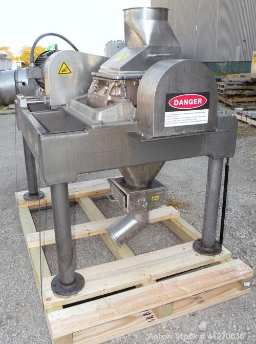 Used Fitzpatrick Fitzmill, Model FASO12, 316 Stainless Steel. (24) Double knife fixed 410 stainless steel blades, 11" x 13" cutting chamber, gravity feed hopper, bottom screen with a  discharge chute...