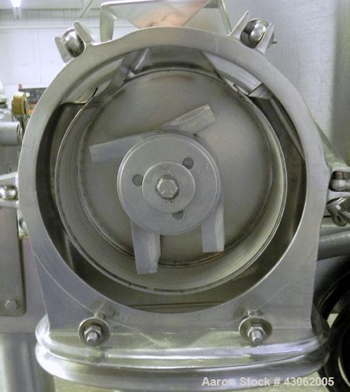 Used Fitzpatrick Homoloid Mill, Model JT, 316 Stainless Steel. 7-1/2'' Diameter x 2'' deep chamber, (12) 410/16/20 stainless steel swinging impact/knife blades. Bottom screen. Top 304 stainless steel...