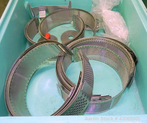 Used Fitzpatrick Homoloid Mill, Model JT, 316 Stainless Steel. 7-1/2'' Diameter x 2'' deep chamber, (12) 410/16/20 stainless steel swinging impact/knife blades. Bottom screen. Top 304 stainless steel...